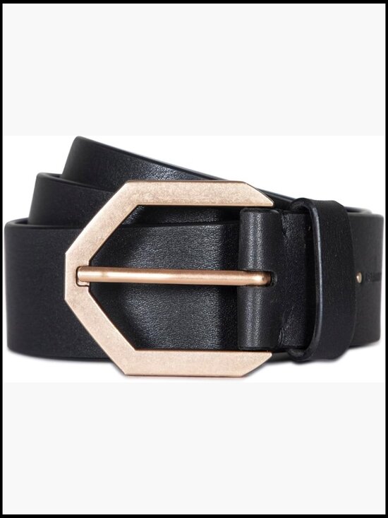 Women\'s 1.5 Inch Leather Belt with Hexagon Buckle, Adjustable Sizing